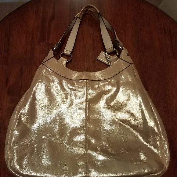 Gently used gold metallic Coach purse - Picture 2 of 3